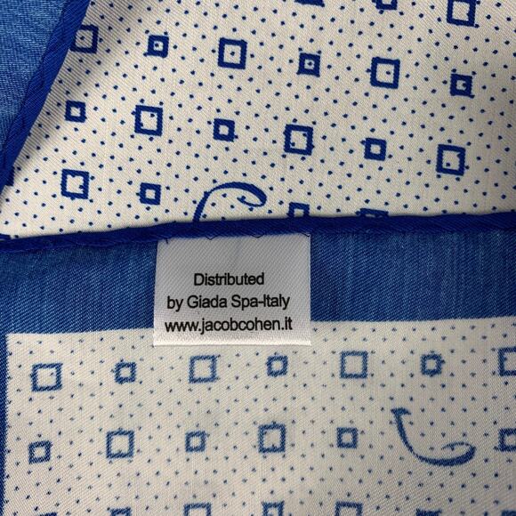 JACOB COHEN White Blue Print Cotton Silk Pocket Square - Picture 5 of 6